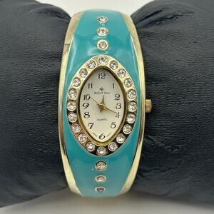 Bella & Rose Teal Gold Women’s Bangle Watch Working New Battery